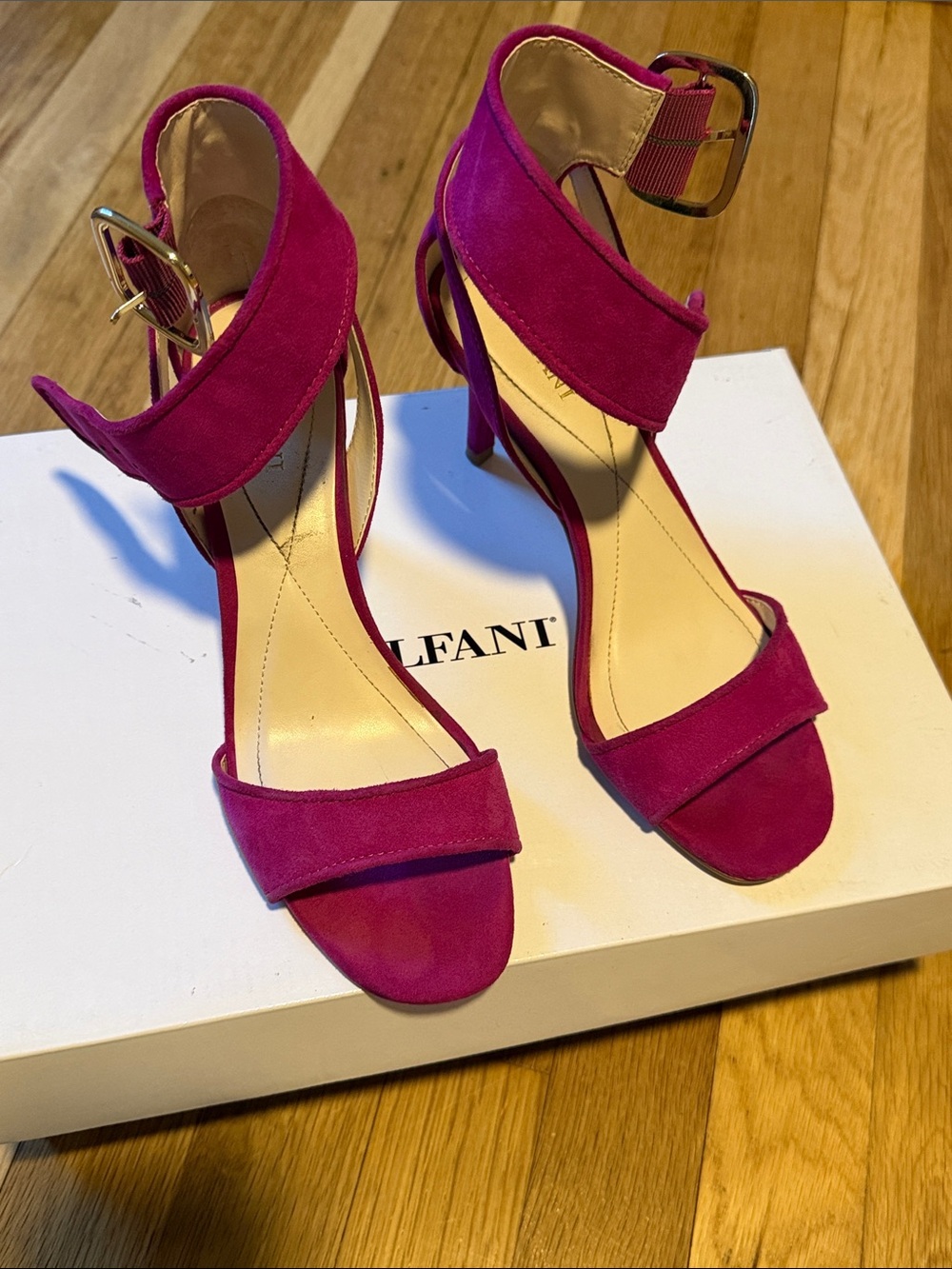 Alfani Women's Magenta Suede Open-Toe Ankle Strap Heels